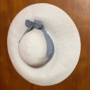 Elegant White Sun Hat with Striped Bow